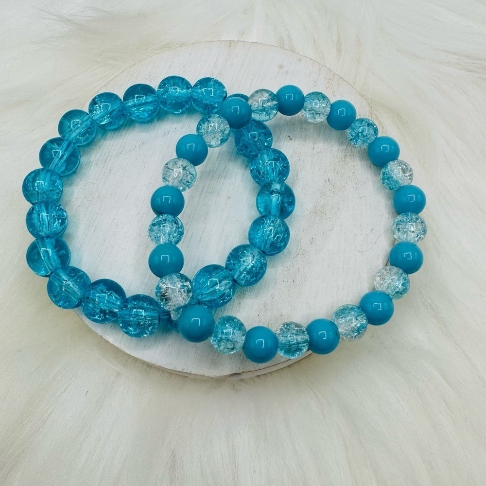 Blue Sky Glass Beaded Bracelet Duo Bundle
